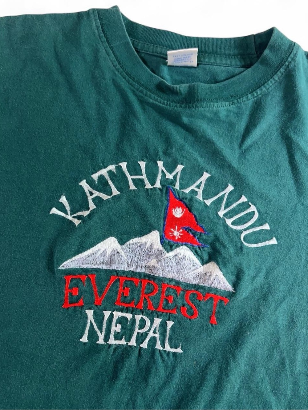 Vintage 1990s Kathmandu Nepal Mount Everest Baby Tee Embroidered Outdoor Cabin